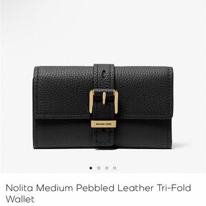 Michael Kors Nolita Black Pebbled Leather Wallet with Gold Accents